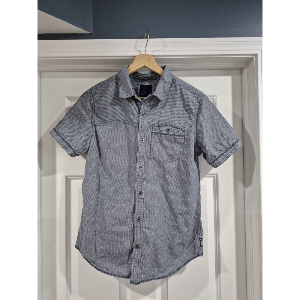 Prana Shirt Mens Medium Geometric Short‎ Sleeve Hiking Organic Cotton Southwest